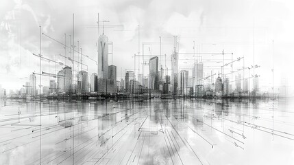 city background architectural with drawings of modern.illustration