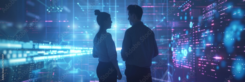 Poster in this video, two diverse software developers discuss their neural network blockchain startup idea 