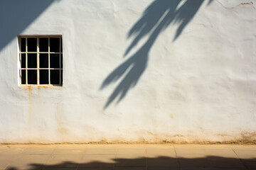 Shadow of palm tree on wall and window.