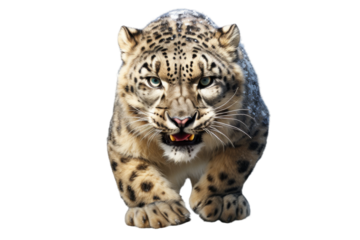 Majestic Snow Leopard Strolling on a Blank Canvas on a White or Clear Surface PNG Transparent Background.