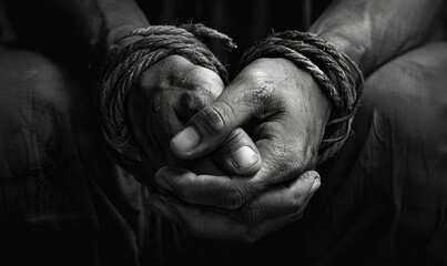 Person with Bound Hands Symbolizing Captivity and Oppression
