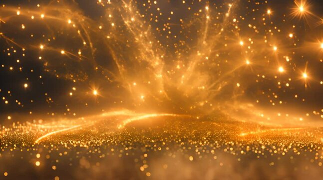 A dazzling gold explosion effect, with shimmering particles bursting outward like fireworks