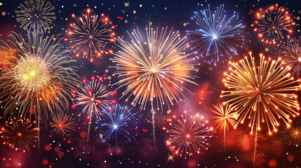 Fototapeta premium A banner background with fireworks, a festive, new year celebration backdrop