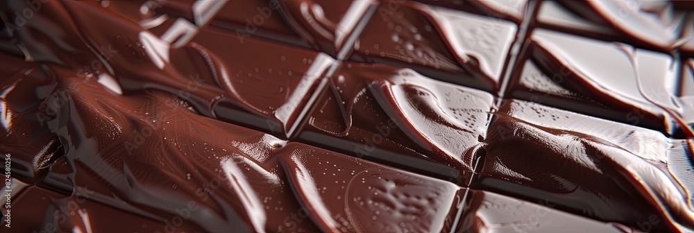 Aufkleber Detailed close-up of a smooth dark chocolate bar with visible break lines and an even surface. Generative AI