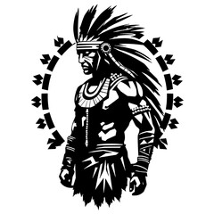 Fototapeta premium Powerful Vector Art of Aztec Warrior: Honor Courage, Heritage, and the Spirit of Ancient Warriors in Your Space
