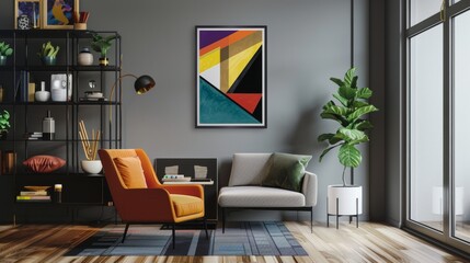 Artwork in a retrofuturism frame, aesthetic decor for the home