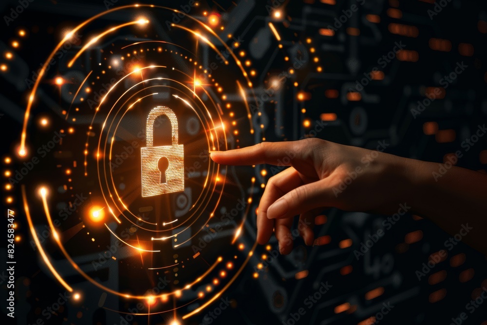 Poster hands presenting digital cloud lock highlights advanced data security and tech solutions