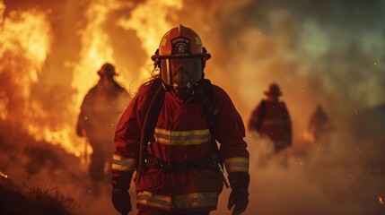 Fototapeta premium FireFighter the rescue teams to combat fires and rescue those trapped by flames. Fire diaster.