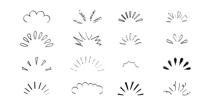 Pop line frame comic anime effect healine mark, suprise doodle emotions isolated on white background. Attention sign, notice or sparles.