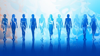 Vibrant Silhouettes: Colorful Human Figures in Blue and White Background