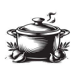 Simple cooking pot gastronomy logo icon, black vector illustration on white background