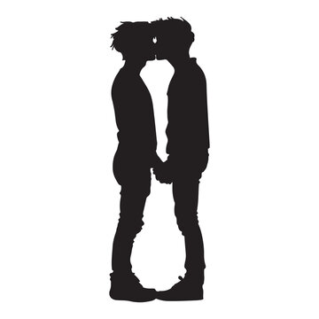 recommend clip art: Simple silhouette of hands holding and kissing couple, black vector illustration on white background