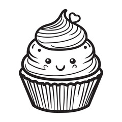 Cupcake doodle design, black vector illustration on white background