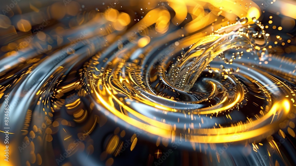 Poster engine oil rotates dynamically accompanied by the reflection of lights in the factory