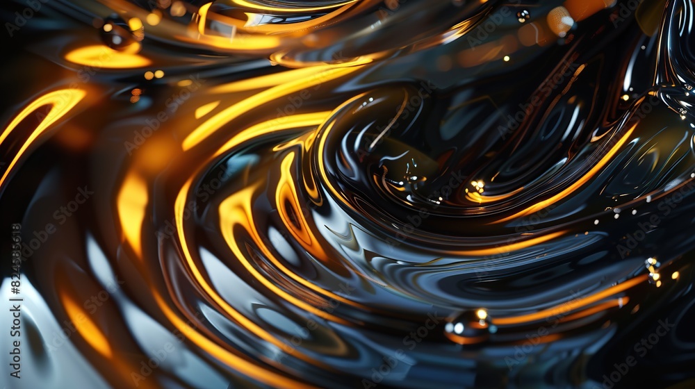 Poster engine oil rotates dynamically accompanied by the reflection of lights in the factory