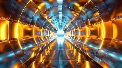 Futuristic neon tunnel with vibrant colors. Digital art with abstract design. Perfect for sci-fi and tech content. AI