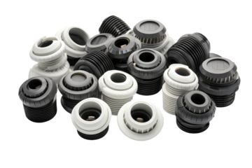 Monochrome Chaos: Abstract Sculpture of Black and White Plastic Parts on a White or Clear Surface PNG Transparent Background.