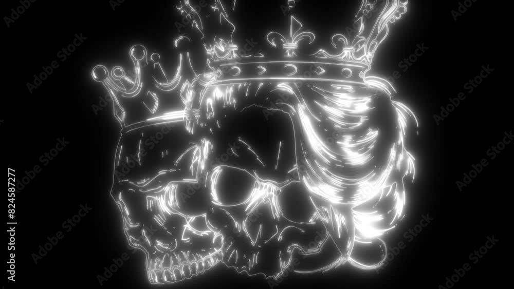 Poster white silhouette of skulls king and queen on black background