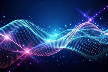Digital wave with many dots and particles. Abstract dynamic wave background. Technology or science banner