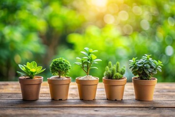 Fototapeta premium Small green plant in flower pots for interior decoration with copy space