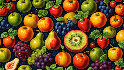 still life of ripe fruits on the table.fruit background painted in oil