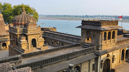 View of Ancient Kashi Vishwanath Temple, Ahilya Devi Maheshwar Fort, Madhya Pradesh, India.