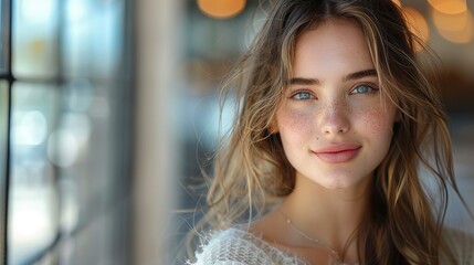 young and lovely woman with clear skin on her face close up of a beautiful female with long hair and treatment hair stock image