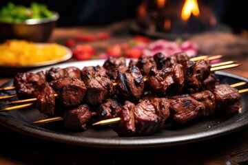 Kenyan nyama choma, grilled meat skewers.