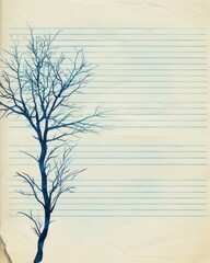 Lined Blue Paper for School Notebook - Grade Book with Tree Illustration