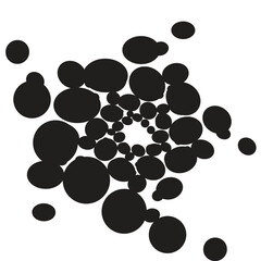 Circle abstract background with dynamic halftone dots in spiral. Black shape on a white background and the same white shape on the black side.