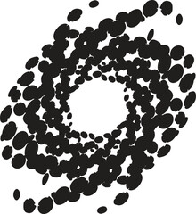 Circle abstract background with dynamic halftone dots in spiral. Black shape on a white background and the same white shape on the black side.