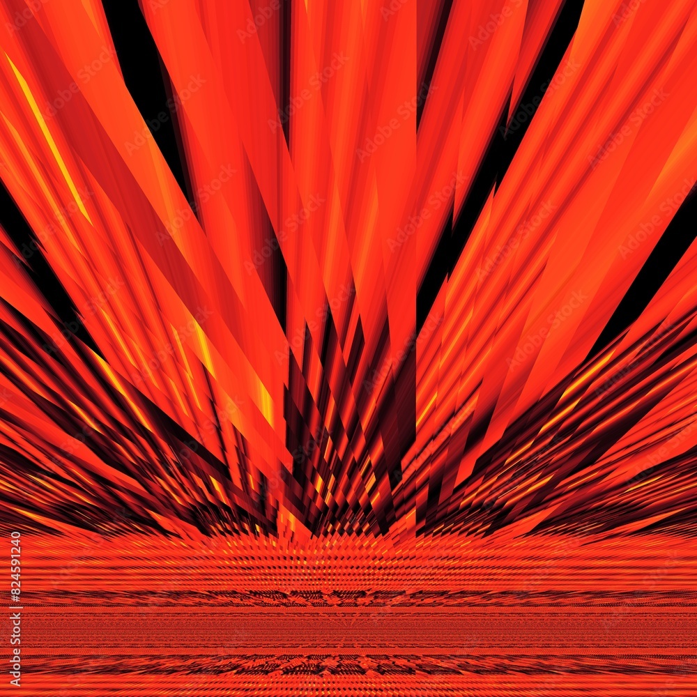Poster exploding 3d surface view red-hot material on a black background