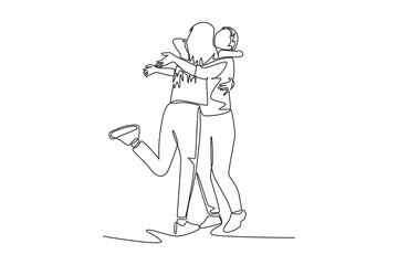 Gathering Family Concept. Single line draw design vector graphic illustration.