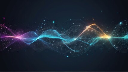 A colorful soundwave spectrum of rainbow colors,  design element in concept of music, party, technology. beautiful abstract wave technology background with blue light digital effect corporate concept