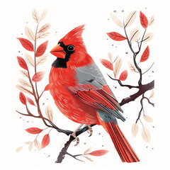 there is a red bird sitting on a branch with leaves