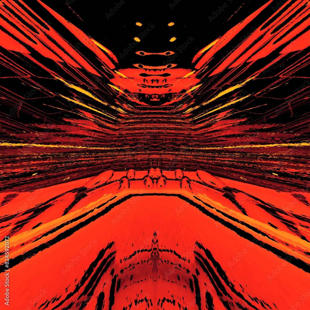 Poster exploding 3d surface view red-hot material on a black background
