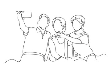 Gathering Family Concept. Single line draw design vector graphic illustration.