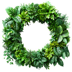 Naklejka premium circle green garden walls from tropical plants, transparent background, png