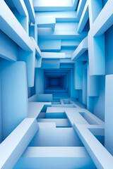 Fototapeta premium Very long narrow room with lot of blue walls.