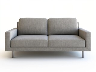 Minimalist gray sofa with clean lines and metal legs, isolated on a white background. Perfect for contemporary living spaces.