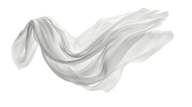 Floating elegant white fabric, transparent background, png