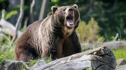 Obraz premium Grizzly Roars Warning. generative ai