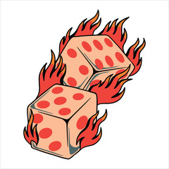 flaming dice tattoo vector design