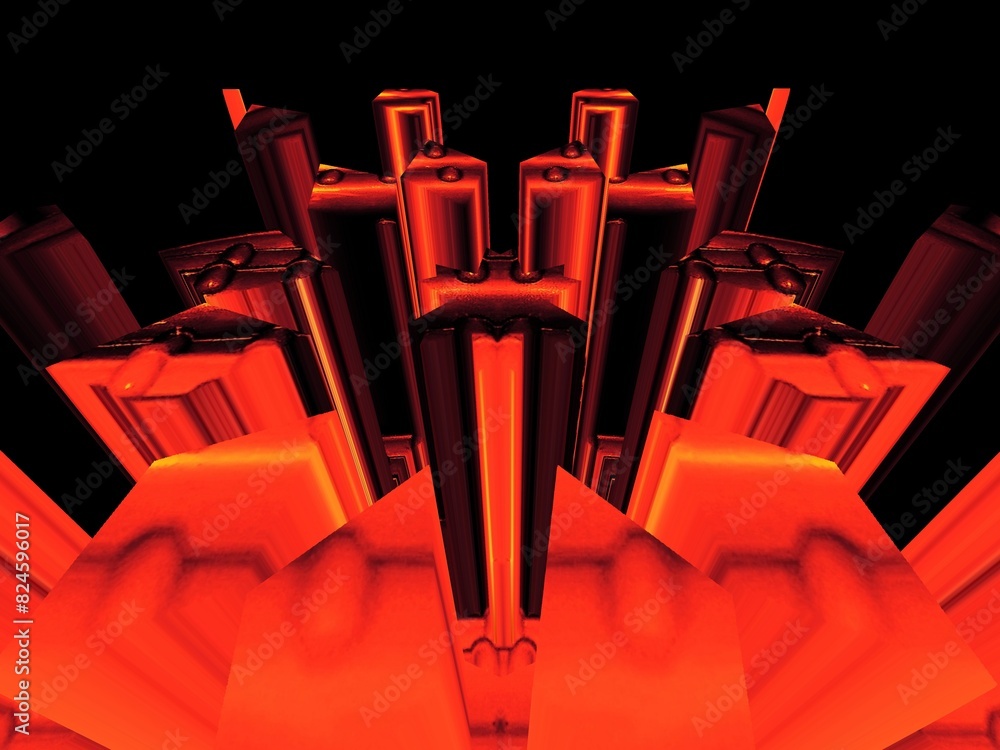 Aufkleber exploding 3d surface view red-hot material on a black background