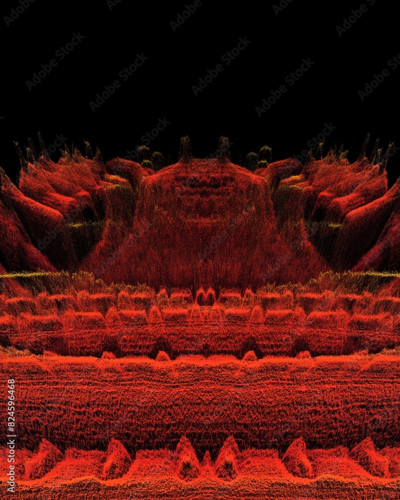 Aufkleber exploding 3d surface view red-hot material on a black background