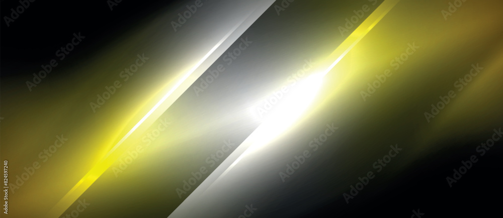 Poster the background consists of black, white, and yellow colors with a radiant diagonal line glowing acro