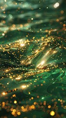 Green and gold abstract background. Abstract close up fiber optics light for background