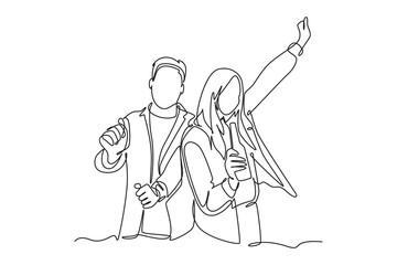 Gathering Family Concept. Single line draw design vector graphic illustration.