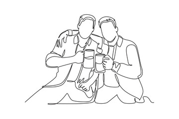 Gathering Family Concept. Single line draw design vector graphic illustration.
