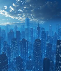 Blue Night Cityscape with Clouds